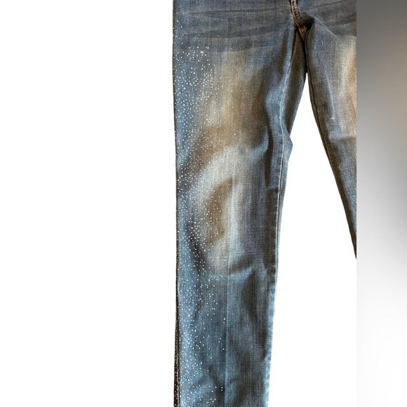 CHICOS so slimming silver sparkle embellished denim jeans size 00 skinny fit - Picture 2 of 9